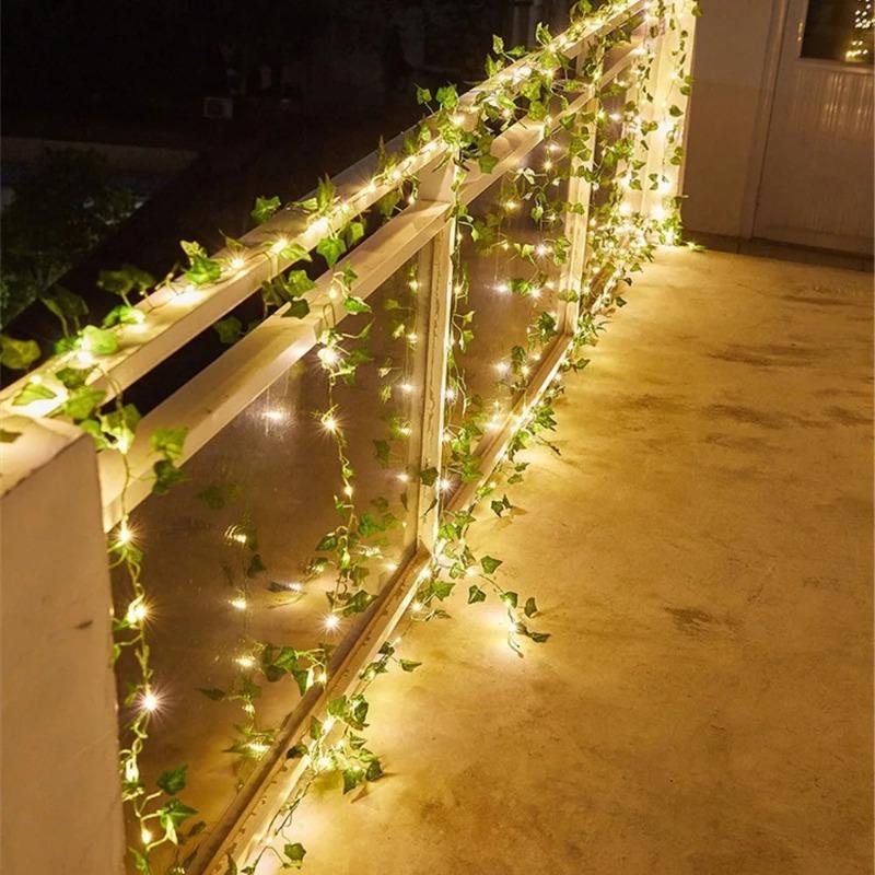 2M/4M Fairy Lights ivy String LED Solar Light Vine Maple Leaf Waterproof Garland Solar Lamp Christmas for Garden Decoration