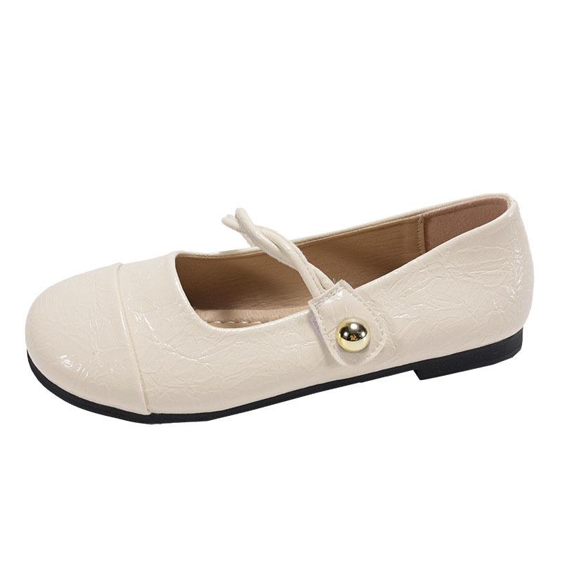 

White Retro French Flat Bottomed Small Leather Shoes for Women 2025 New Spring Outfit Dress Versatile Shallow Mouth Single Shoe 40 бежевый