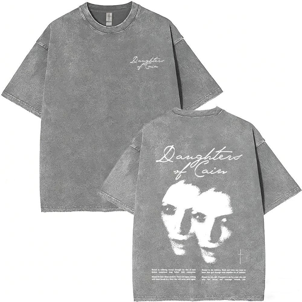 Vintage Daughters of Cain Ausgewaschenes Rundhals-T-Shirt beidseitig bedruckt