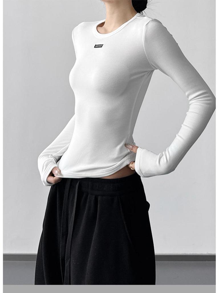 Women's Grey Round Neck Slim Fit Long T-Shirt - 2025 Autumn/Winter Collection