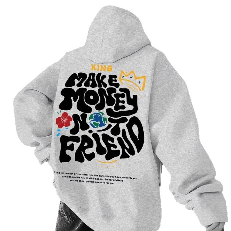 European Trendy Unisex Hoodie with Printed Design, Plus Velvet, Long Sleeve, Drop Shoulder - Perfect for Spring and Autumn.