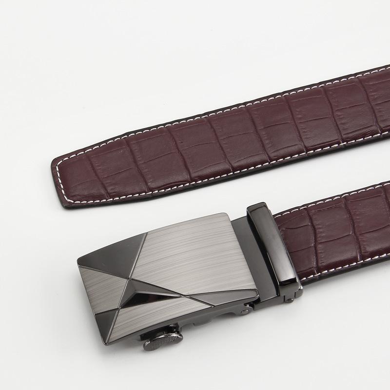 

Мужской ремень из натуральной кожи с крокодиловым узором, с двойным слоем коровьей кожи, с автоматической пряжкой, деловой повседневный 110-130CM