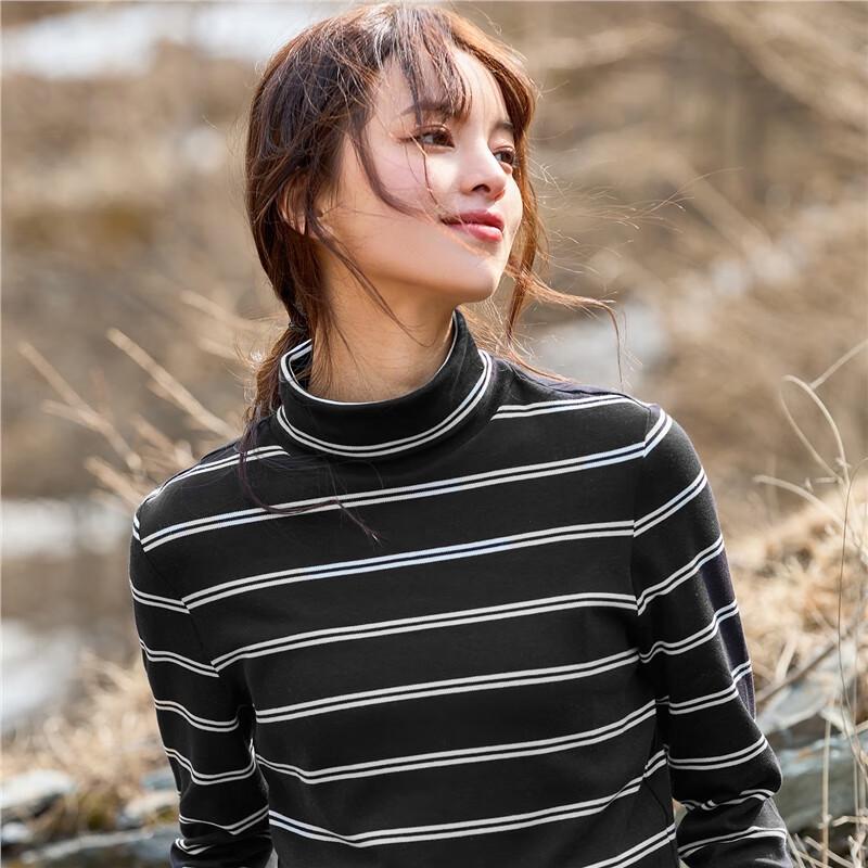 Giordano Women's Striped Turtleneck Long Sleeve T-Shirt