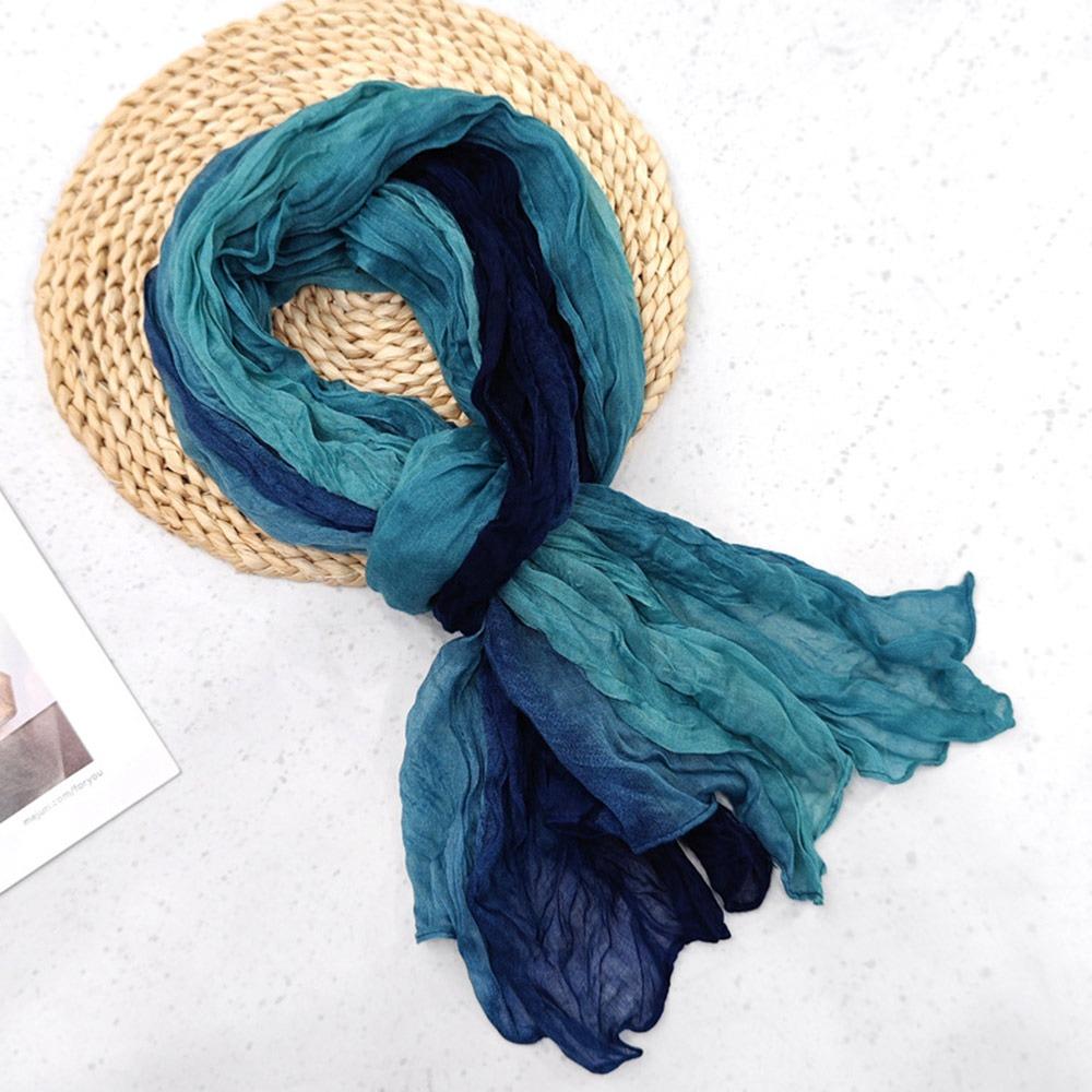 Gradient Blue Fold Shawl Soft Retro Cotton Hemp Scarf Fashionable Trend Sunscreen Scarf  Women