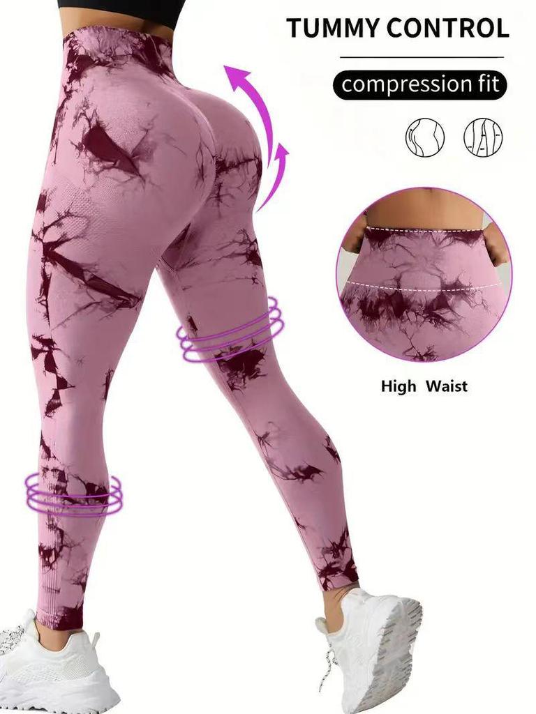 High-Waisted Seamless Tie-Dye Yoga Pants: Butt-Lifting, Moisture-Wicking, Stretch Fit for Fitness & Running