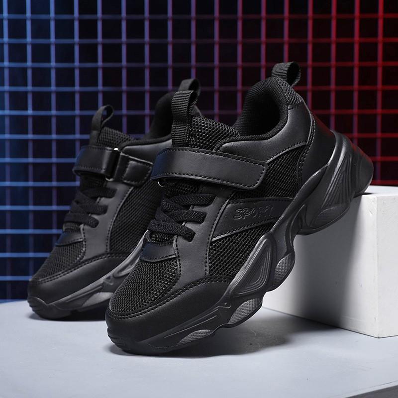 Kids Lightweight Breathable Mesh Running Shoes Boys Girls Black White Casual Sneakers
