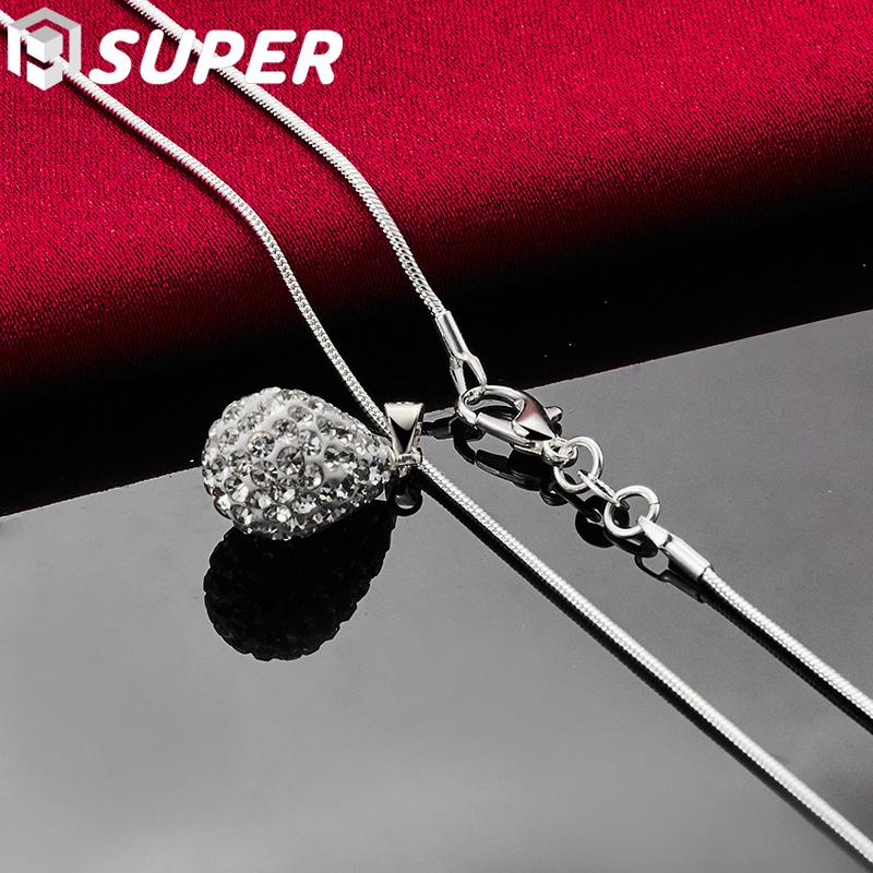 925 Sterling Silver 18 Inch Water Drop Pendant AAA Zircon Necklace Jewelry