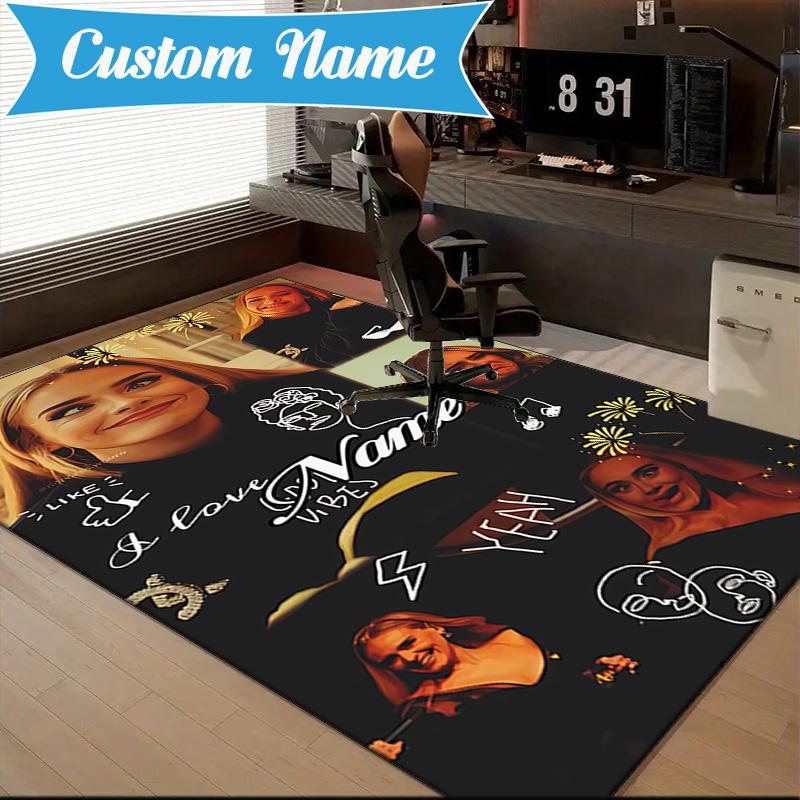 Custom Name Vibes Music Adele Rug Game Carpet, Floor Mat for Bedroom Living Room Entryway Rug, Home Decor Idea Gift for Christmas birthday