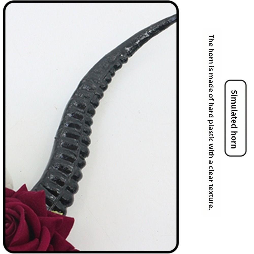 Skull Sheep Horn Hairband Halloween Red Rose Headband Flower Crown Ox Horns Headband  Festival Wear