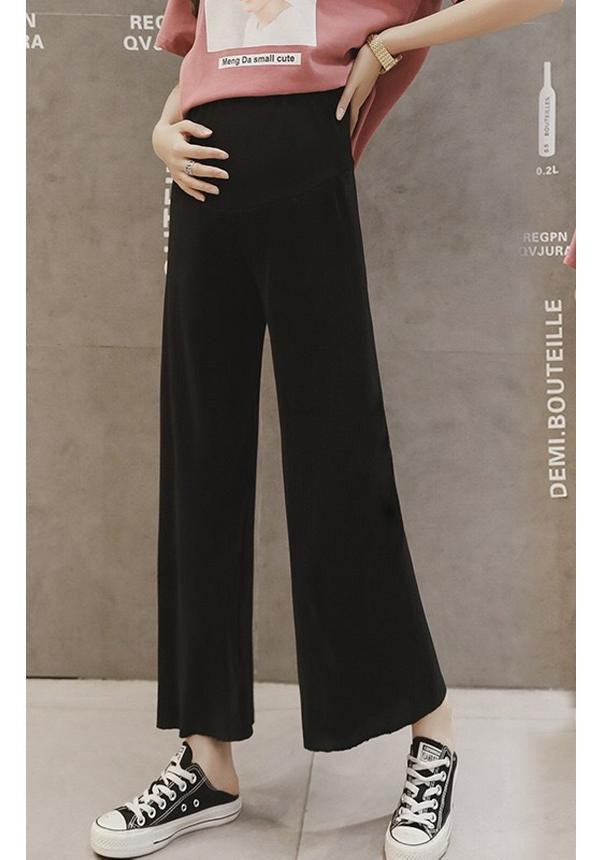 Cool Ice Silk Wide-Leg Pleated Maternity Crop Pants