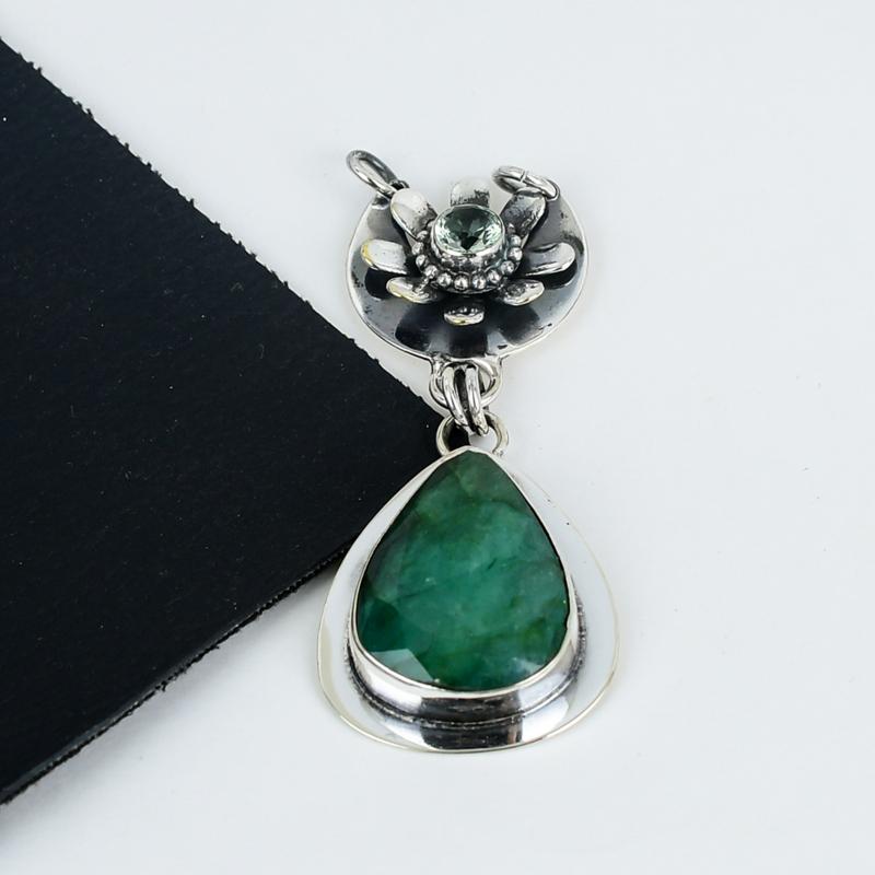 Green Apatite Gemstone Pendant 925 Sterling Silver- Handmade Design, Everyday Wear Jewelry, Unique Emerald Pendant Father's Day Gift