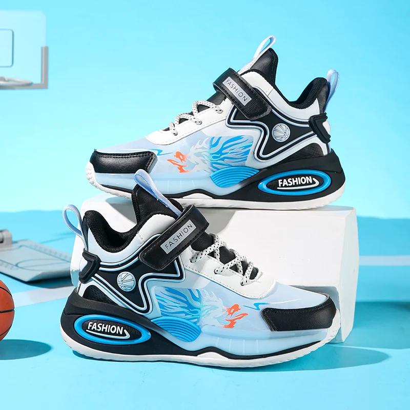 New Anti-skid Leather Kids Sneakers for Boys Running Walking Lightweight Casual Shoes With Fashion Dragon Pattern Size 28-39