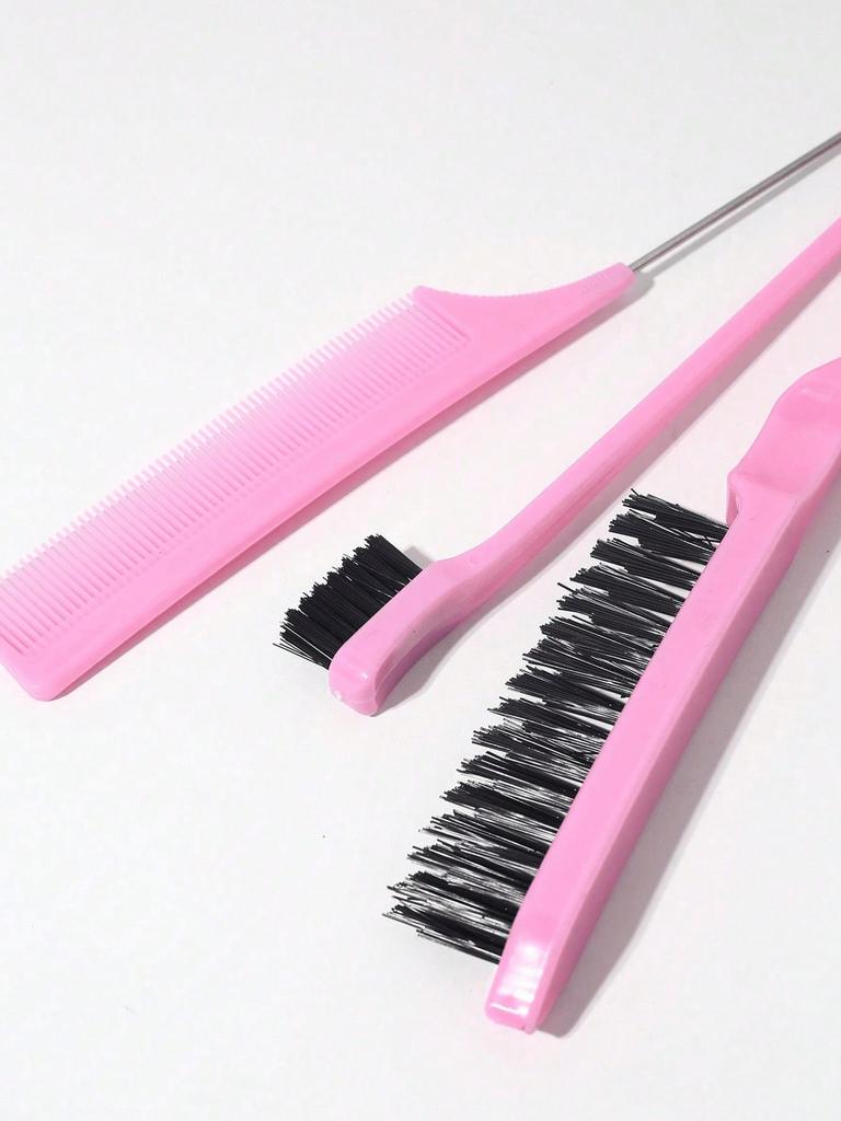 3pcs Slick Back Hair Brush Set With Edge Brush Hair Brush Rat Tail Comb Teasing Brush For Smoothing Hair & Flyaways,Hair Brush,Comb,Hair Tools,
