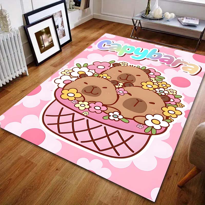 Cute Capybara Print Carpet for Bedroom Living Room Bedside Sofa Floor Mat Modern Home Decor Area Rug Kids Room