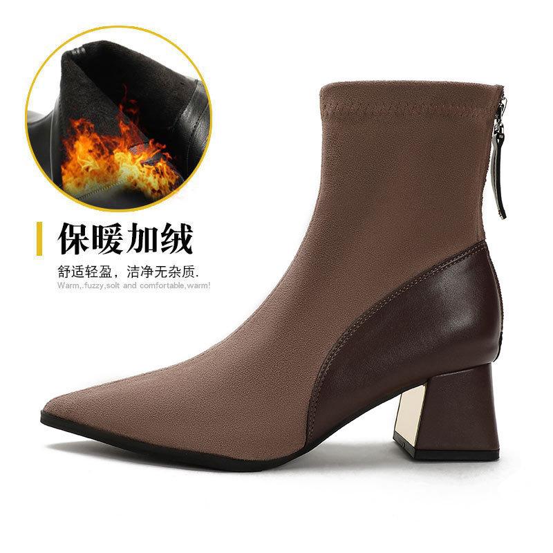 

Женские ботильоны с острым носком на толстом каблуке, новые женские ботинки на среднем каблуке, модные ботинки в стиле пэчворк, ретро ботильоны средней высоты 39