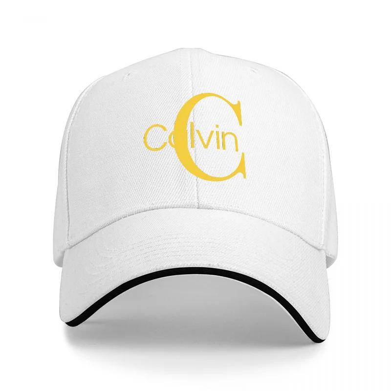Calvin Logo Black Baseball Cap with Gold Embroidered Letter C and White Trim Design for Men and Women