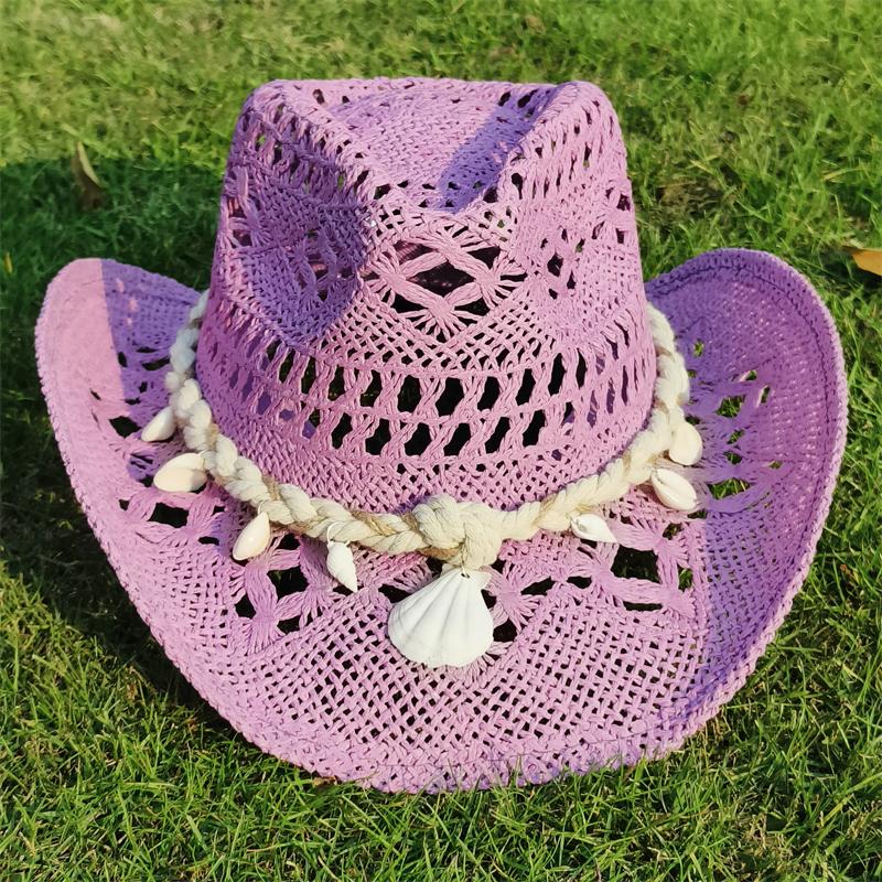 Cowboy Straw Hat for Women Fashion Seashell Straw Cowboy Hat Beach Summer Cowboy Sunshade Jazz Hat Sombrero Vaquero Hombre