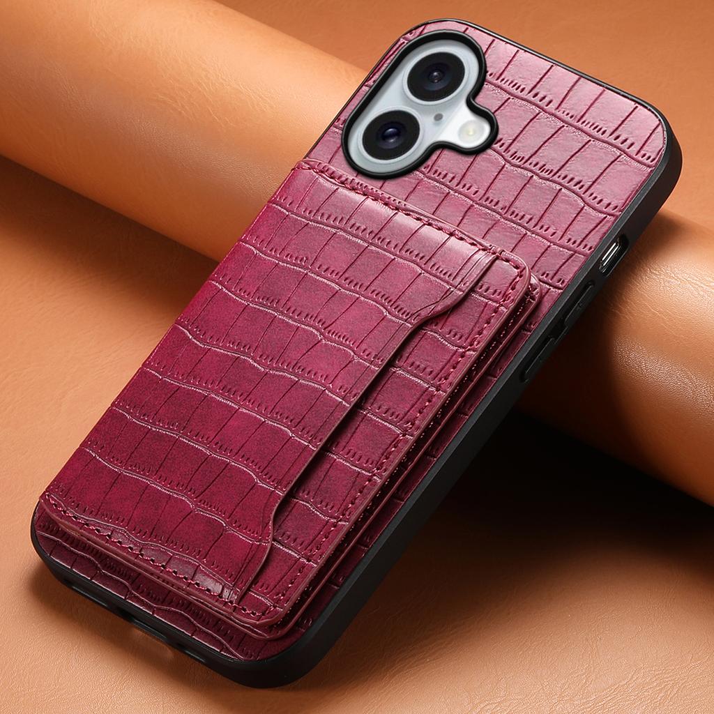 For iPhone 17 Case Card Holder Kickstand Crocodile Texture Leather Back Phone Cover