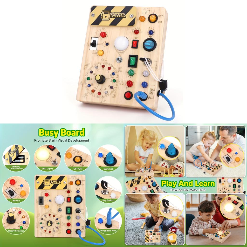 Beschäftigungstafel Montessori Kinderaktivität Holzspielzeug mit Schaltern LED Sensorisches Licht