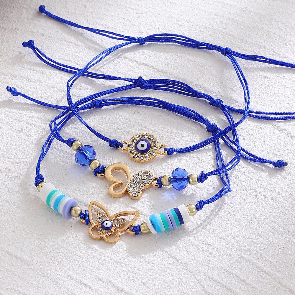 Amazon Hot-selling Evil Eye Bracelet Niche Retro Adjustable Woven Blue Lucky Bracelet Three-piece Set