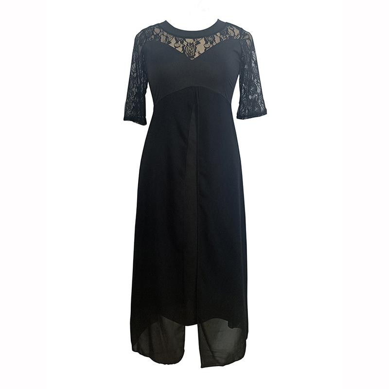 Damen Kleid Spitze Halbarm Sommer Frau Lange Kleider Frühling Casual Maxi Kleid Schwarz O-Ausschnitt Übergröße Kleider