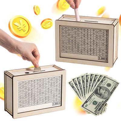 Wooden Piggy Bank 1000/2000/3000/5000/10000 Euro Money Box with Counter Cash Boxes Saving Goal and Numbers Boxes