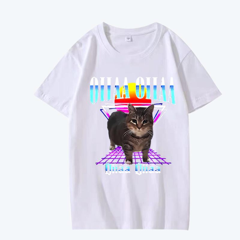 Oiia Oiia Cat Meme Funny Spining T Shirt men women Oversized 100% Cotton short sleeve Summer top Unisex plus sizetops