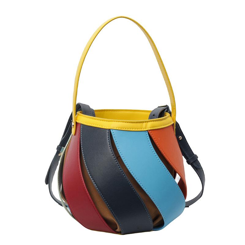 

Женская сумка нишевого дизайна радужная сумка-ведро 2025 новая модная в иностранном стиле универсальная лоскутная геометрическая сумочка жёлтый