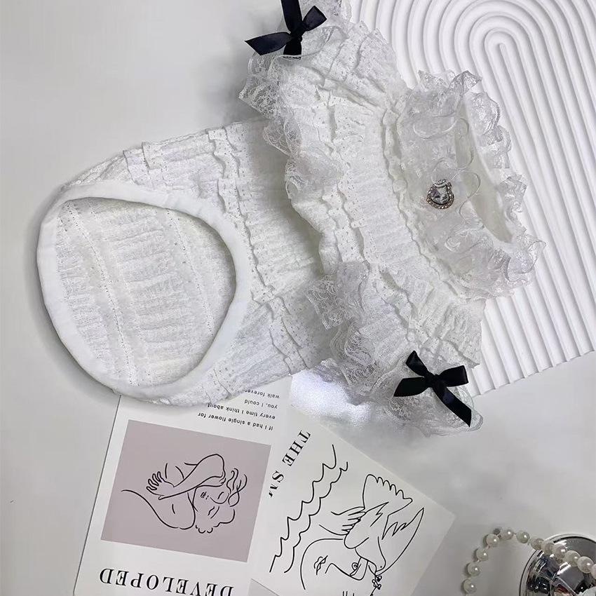 Pet Spring High Collar Lace Bottom Shirt Cat Clothes Dog Short Sleeve Pet Clothes Princess Puppy Clothes