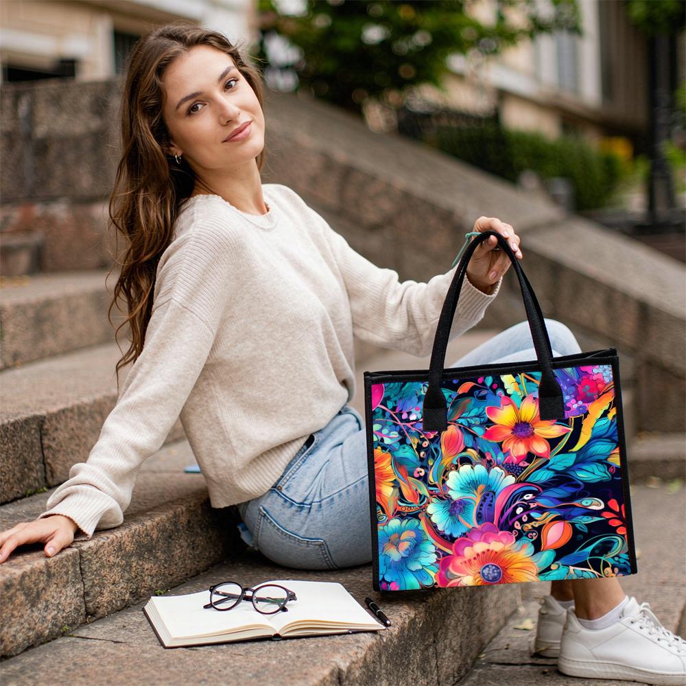 Colorful Floral Print Tote Bag for Daily Use