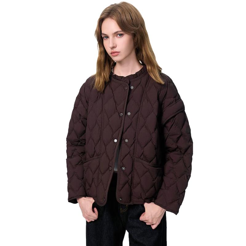 Jinyujie Women's Ruffle Collar Lightweight 90% Duck Down Short Jacket