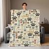 Cute Dog Paw Bone Woof Print Flannel Throw Blanket Soft Lightweight Blanket Sofa Bed Couch Home Decor Gift for Dog Pet Lovers