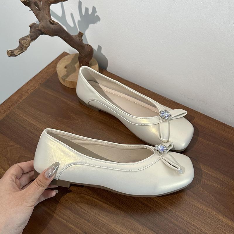 Fashion French Gentle 2025 Bow Rhinestone Women's Mary Jane Shoes Soft Slip-On Ballet Single