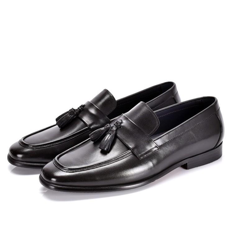 Men s Genuine Leather Tassel Loafers: Business Casual & Wedding Slip-on Shoes 42 чёрный