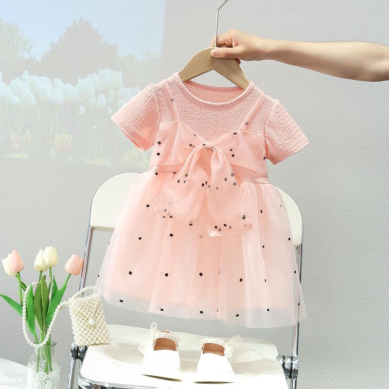 Summer Girls Thin Tulle Dress Baby Short Sleeve Princess Dress Super Fairy Stylish Girl Skirt 80cm