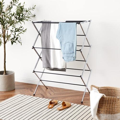 Basic Folding Clothes Drying Rack, Chrome Alloy Steel, 36.8 x 74.9 x 106.1cm (L x W x H)
