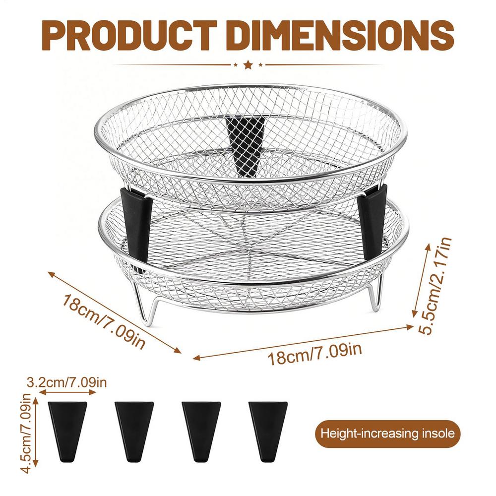 2pcs Air Fryer Pan With Silicone Feet Mesh Shelf/ Air Fryer Rack Air Fryer Accessories Oven Grill Racks Oven Baking Cooking Rack