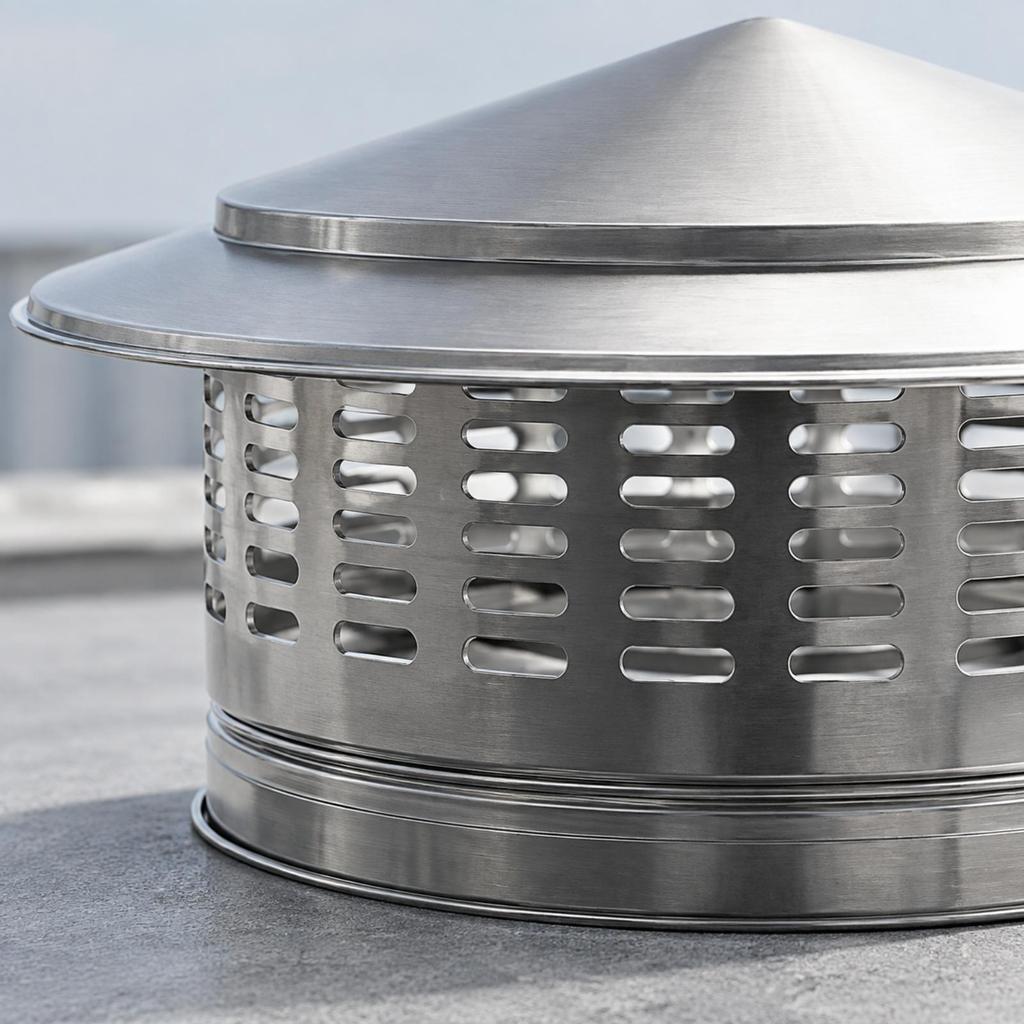 Stainless Steel Ventilation Cap with Conical Rain Hood Brushed Finish Parasol