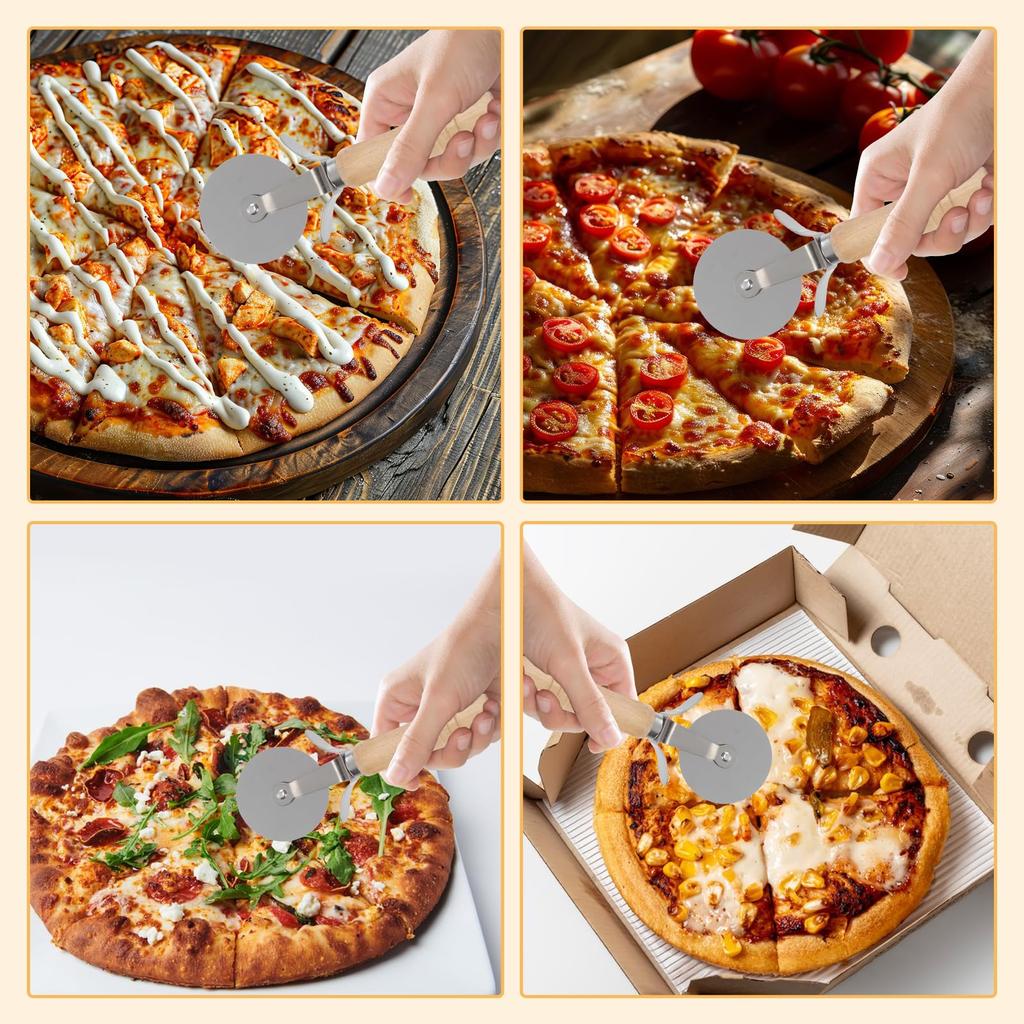 Liroyal Pizza Edelstahl Pizza Pizza Schneider mit Griff und Finger für Gewerbliche und Heimische Einfach zu Bedienen Küchen Pizza Werkzeug Schneider, Messer, Rutschfest