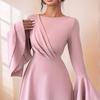Women's Elegant European-Style Pink Long Sleeve Slim Waist Dress