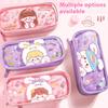 Super Large Capacity Cute Cartoon Canvas Pencil Case High Color Value Primary School Stationery Bag Transparent Plastic Material