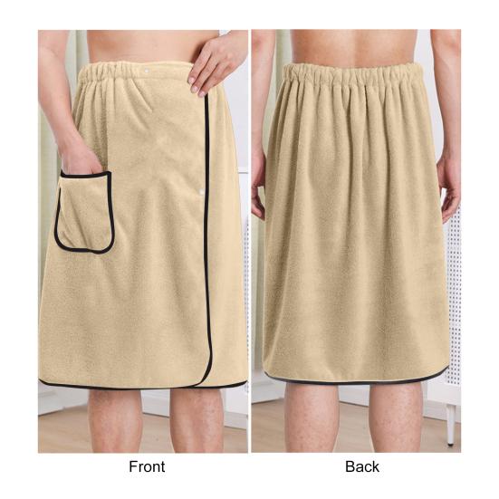 Men Bath Towel with Pocket Coral Fleece Quick Absorbent Adjustable Waist Button
