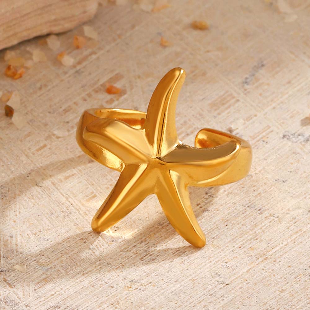 18K Goudkleurige Zeester Roestvrij Staal Ringen voor Vrouwen Mannen Nieuwe Mode Stijlvolle Sieraden Zomer Persoonlijkheid Waterdicht Cadeau