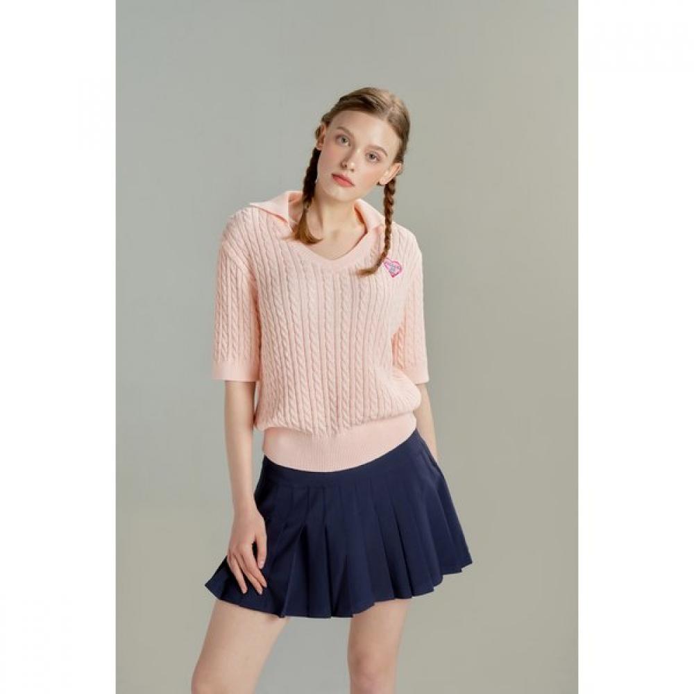 

Goxo Pink Cable Knit V Neck Collar S(44-66)