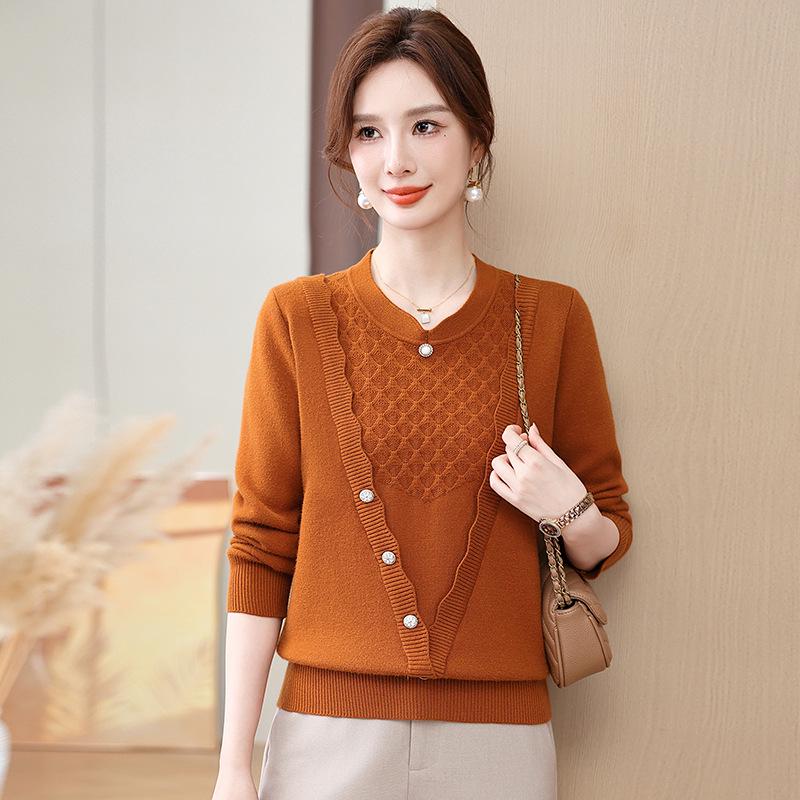 Women's Fashionable Winter Fleece-Lined Two-Piece Sweater Top for Middle-Aged and Elderly