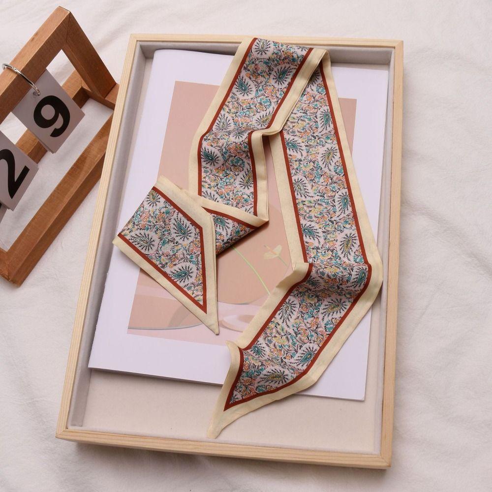 Flower Pattern Neck Strap Long Hair Band New Floral Silk Scarf