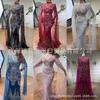 Blue Fishtail Floating Nail Bead Floating Sleeve Skirt Evening Dress Temperament Solo Conductor Performance Uniform LA1 