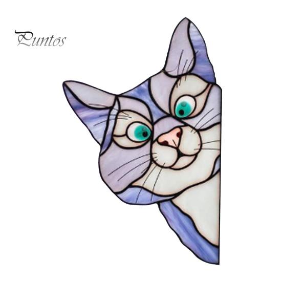 Sunlight Catching Cat Sticker Stained Glass Window Cling, Vintage Colorful Kitty Decal, Removable Static Decor for Door Wall Car, UV-Resistant