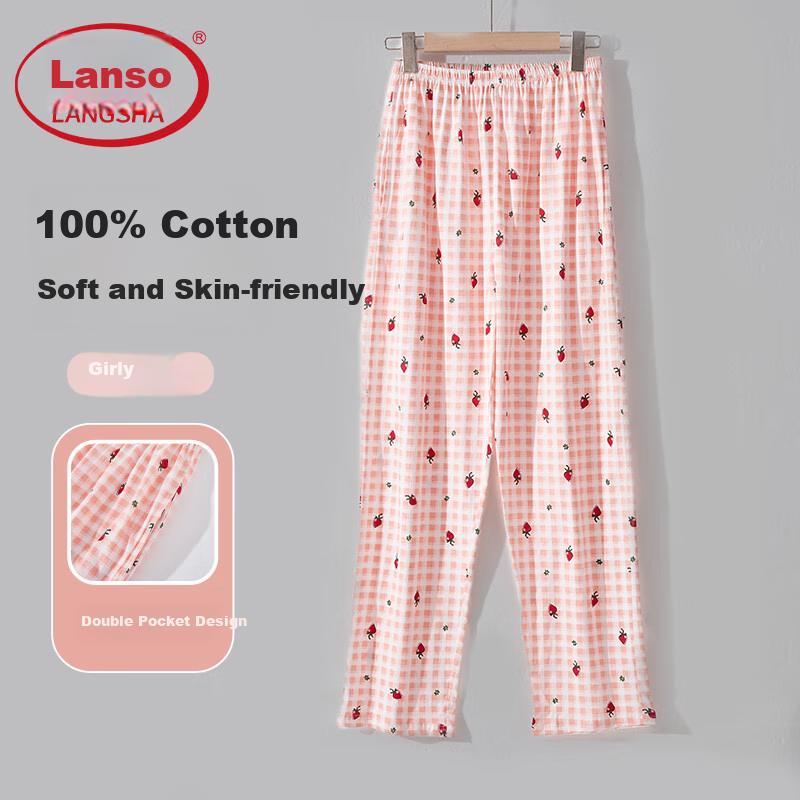 LangSha [100% Cotton] Women's Pajama Pants, Simple Basic Plaid Sleepwear, Loose Comfortable Loungewear, Suitable for Outdoor Wear