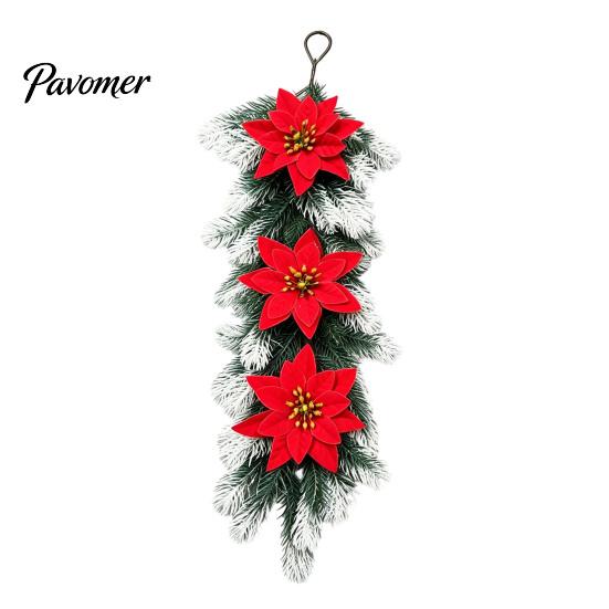 Christmas Wreath for Front Door European Wall Hanging Vine, Artificial Garland Weather Resistant Festival with Plastic Decor, Festive Home Ornament,